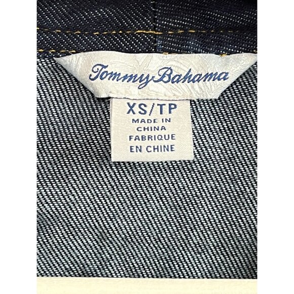 Tommy Bahama XS Denim Ruffle Open Front Jacket Casual Blue Jean Style - Picture 5 of 9